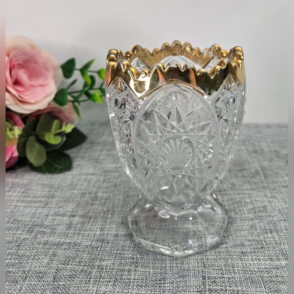 Vintage Homestead Sugar Bowl Duncan & Miller #63 EAPG Clear Glass‎ & Gold 1900s